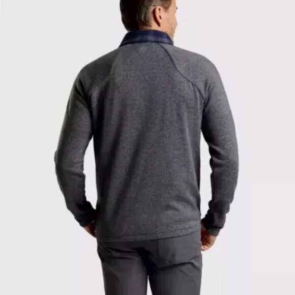 Mens Peter Millar Performance Flannel Gray Blue Plaid Men's Zip Jacket 2XL New